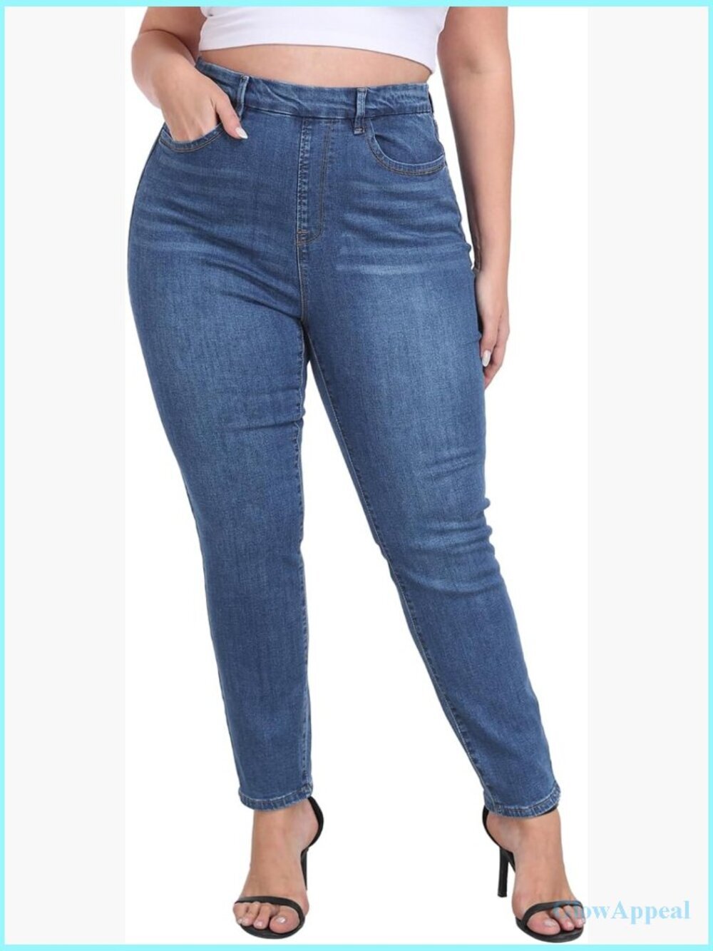 Plus Size Pull On Skinny Jeans Jeggings with Pockets High Rise Stretch Denim